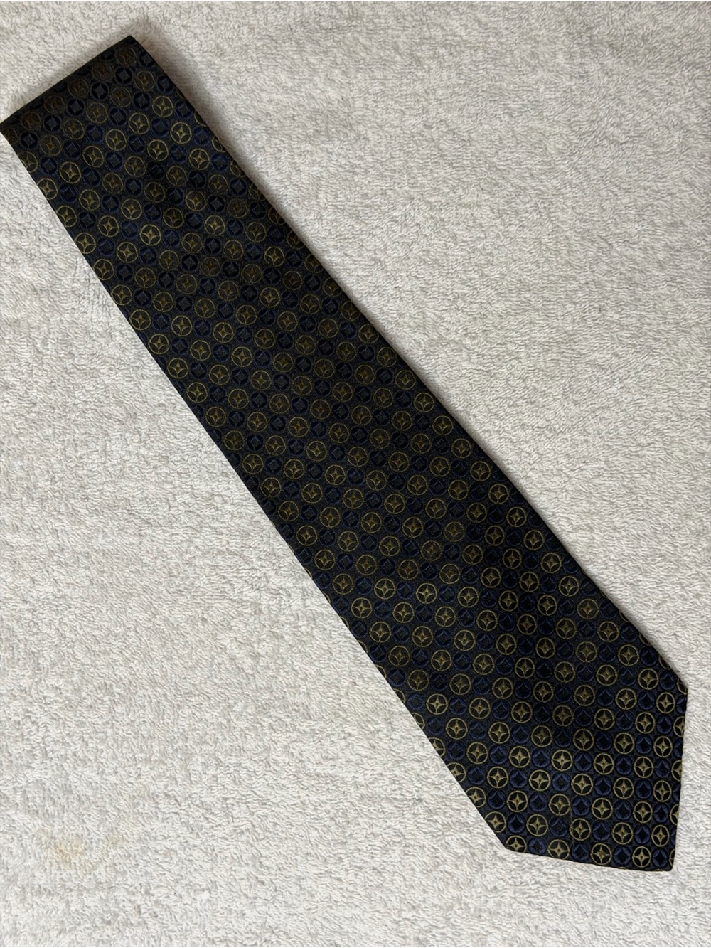VTG Villa Bugatti Silk Tie Geometric Diamond Medallion Foulard 90s Retro Preppy